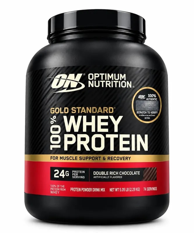Optimum Nutrition Gold Standard 100% Whey Protein, Double Rich Chocolate, 2.29 kg (74 Servings)