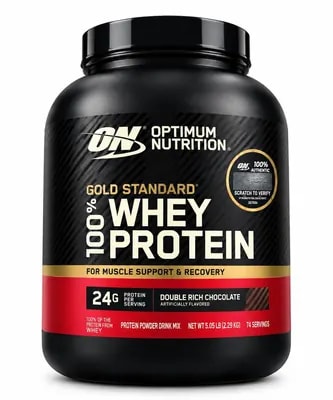 Optimum Nutrition Gold Standard 100% Whey Protein, Double Rich Chocolate, 2.29 kg (74 Servings)